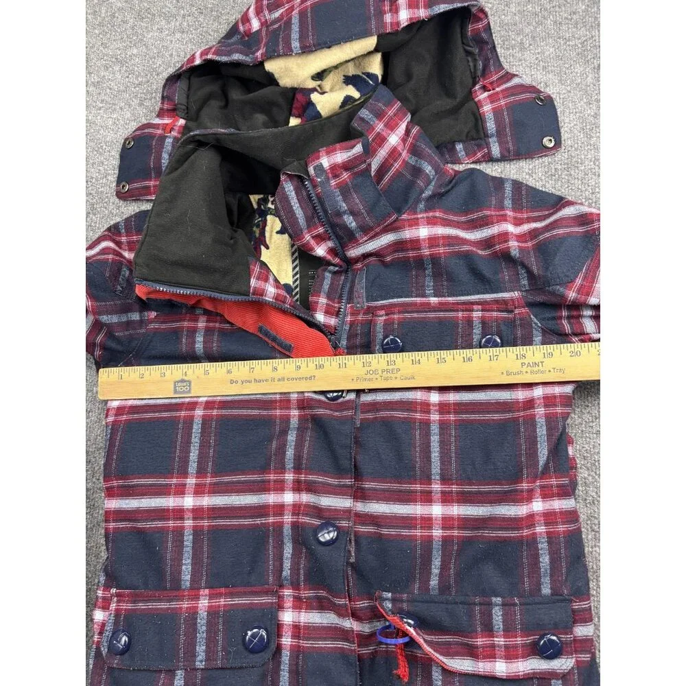 Powder Room Verso Jacket Womens Small Red Navy Plaid Snowboard Ski 10K Winter‎